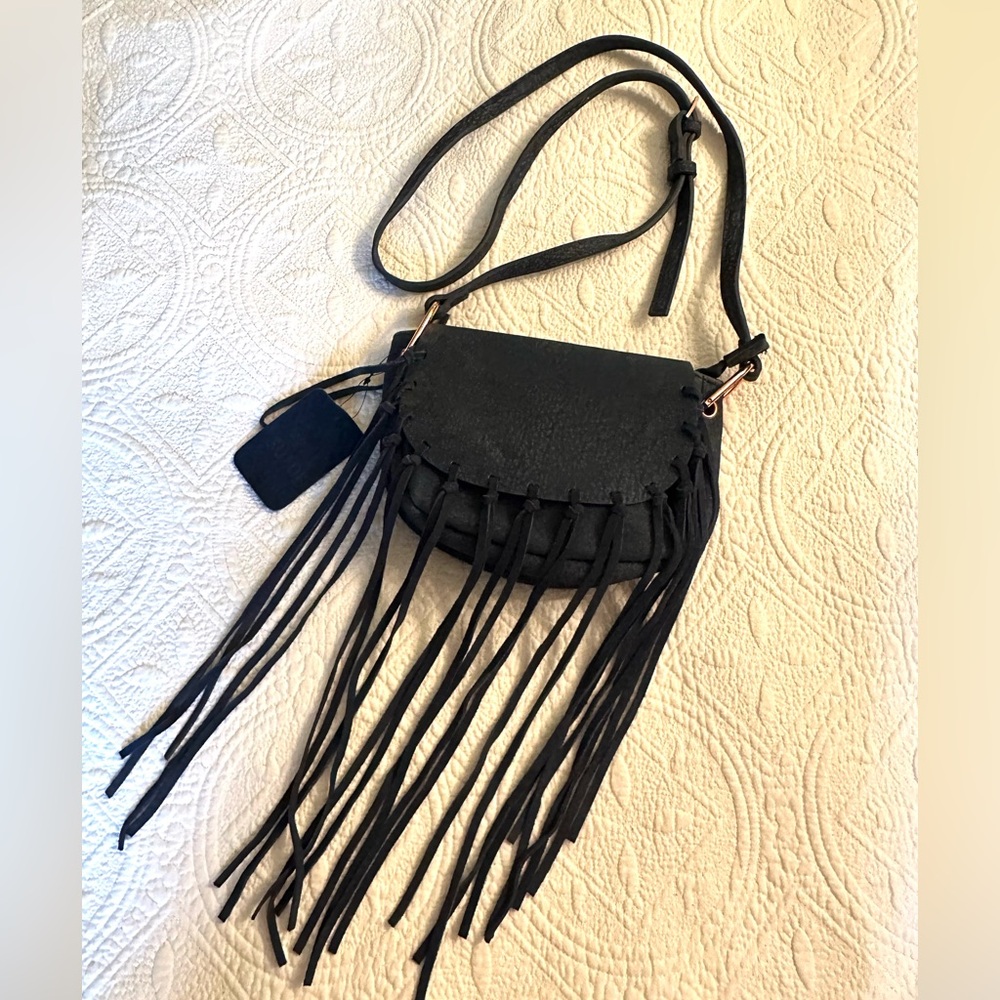Free People Suede Blue Fringe Handbag Crossbody NWOT - Picture 1 of 13